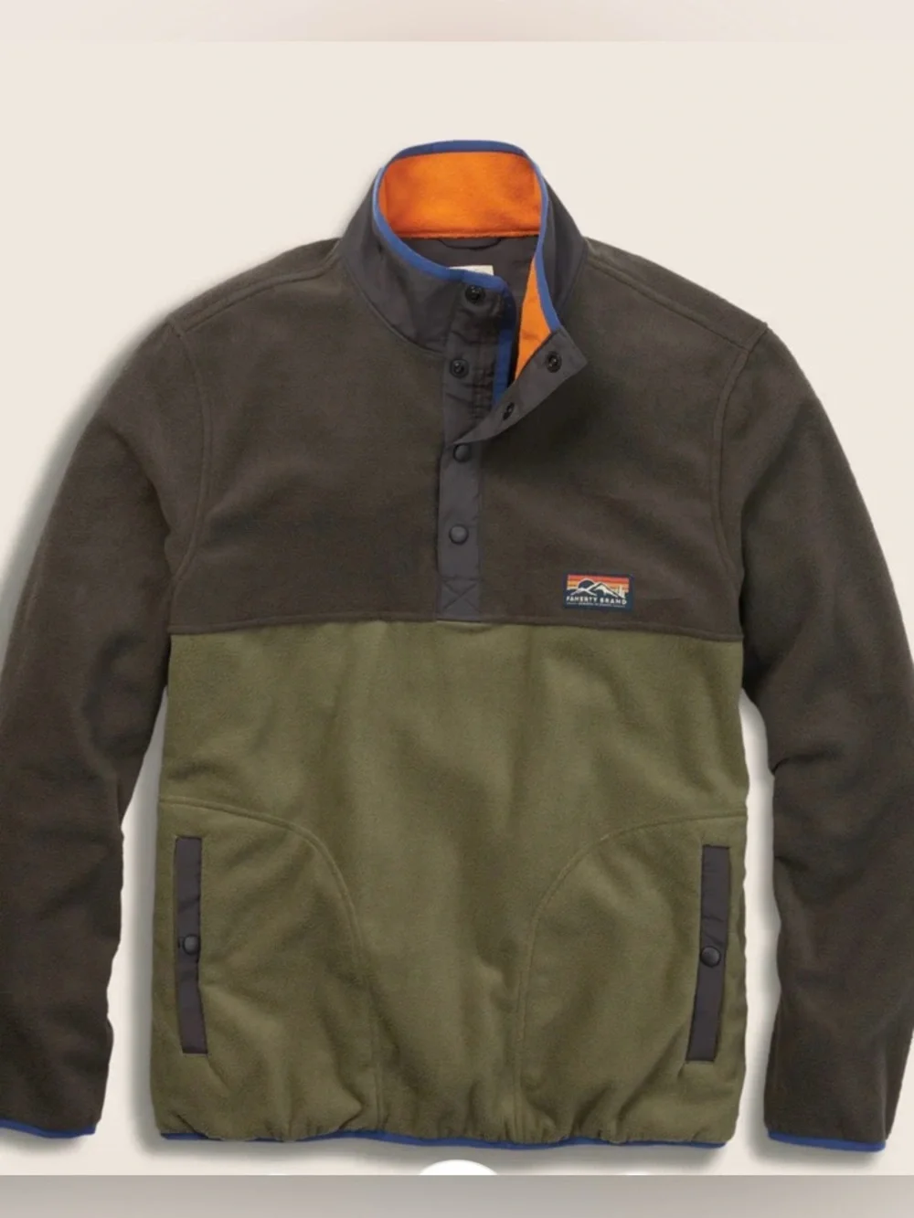 Faherty Low‎ Pile Fleece Popover Pullover Green Sweatshirt Jacket Outdoors L
